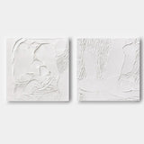 White 3D Minimalist Abstract Art Set of 2 White 3D Plaster Wall Art Set of 2 White Textured Wall Painting Set of 2