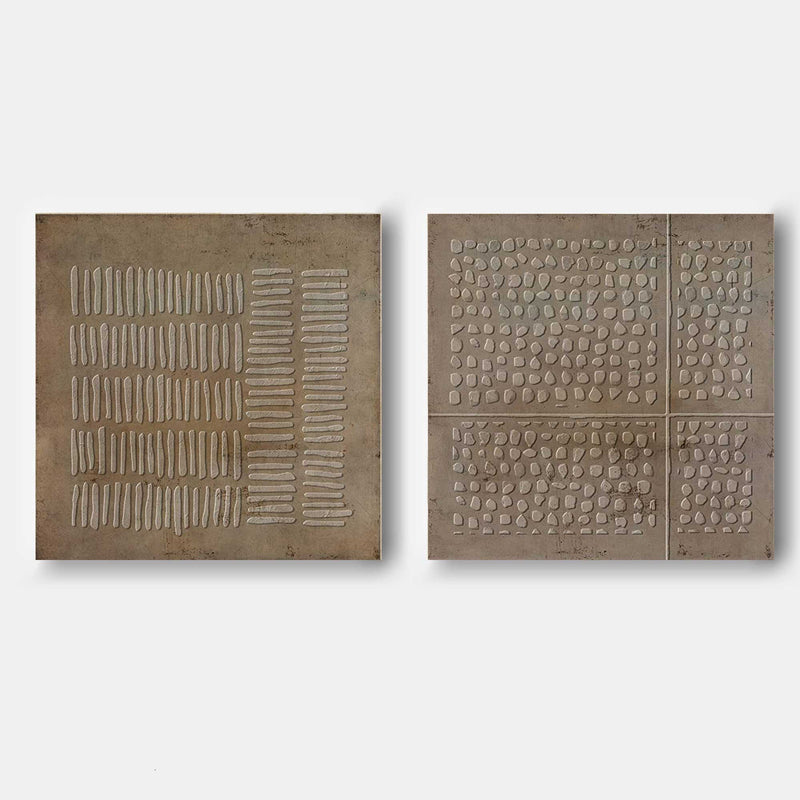 Brown 3D minimalist art on canvas Wabi-sabi wall art Textured wall art Acrylic painting set of 2