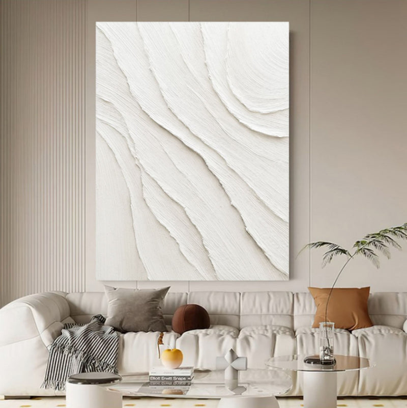 Large White 3D Abstract Art Plaster Wall Art Minimalist Art Textured  Acrylic Canvas Painting on sale