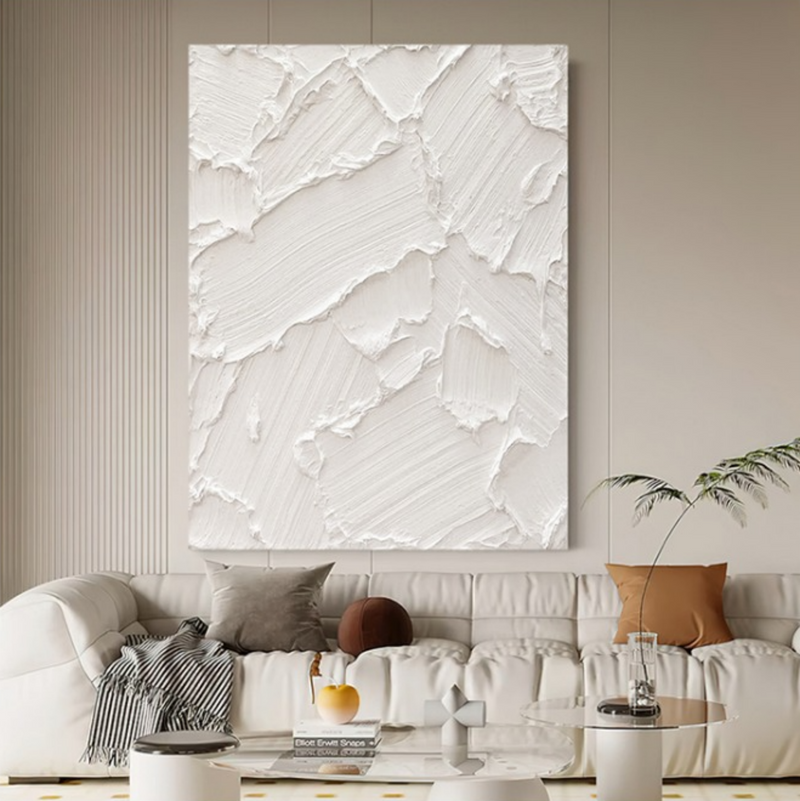Large White 3D Abstract Art Textured Wall Painting Plaster Wall Art Minimalist Art Knife Painting