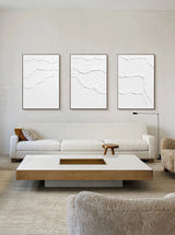 Large White 3D Abstract Art Textured Wall Art Plaster Wall Art Minimalist Canvas Painting Set of 3