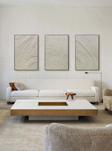 Beige Minimalist Abstract Painting Set of 3 3D Plaster Art Set of 3 3D Textured Canvas Art Set of 3