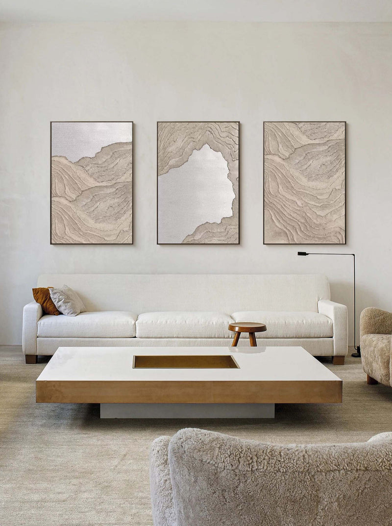 Brown 3D Abstract Painting Set of 3 Bohemian Painting 3D Textured Wall Art Brown Minimalist Abstract Canvas Art