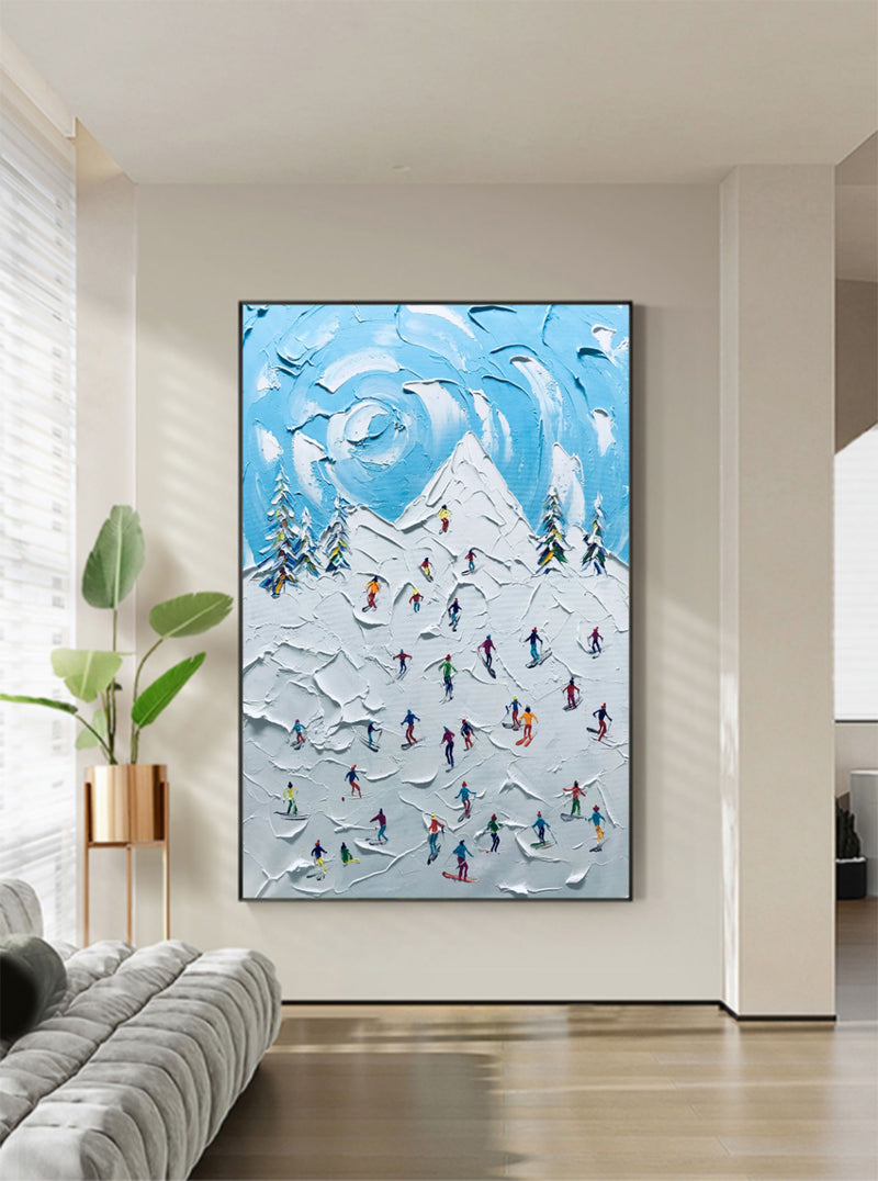 Skier Painting Snow Mountain Skier 3D Landscape Painting Snow Landscape Painting 3D Plaster Art