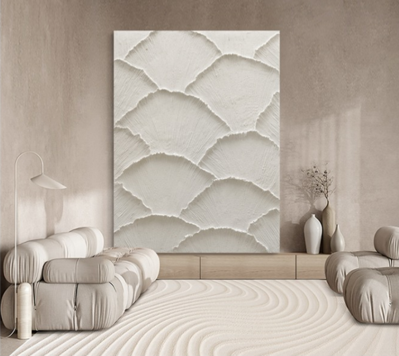 Large White 3D Textured Wall Art Plaster Wall Art Acrylic Canvas Art Minimalist Abstract Painting