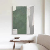 Large Gray and Green 3D Minimalist Canvas Art WabiSabi Wall Art Textured Wall Decor Hanging Painting