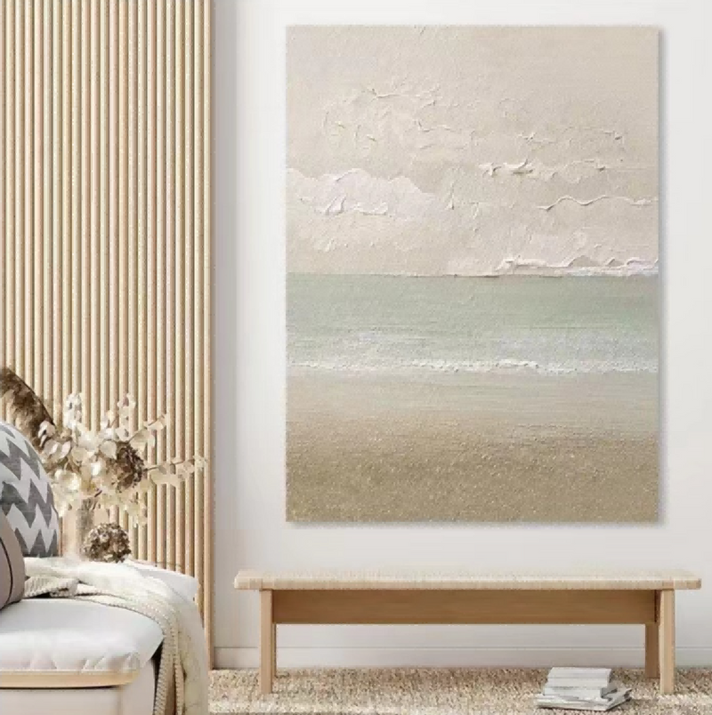 Abstract Cloud and Sea Landscape Painting Wabi Sabi Mural Minimalist Canvas Art Living Room Painting