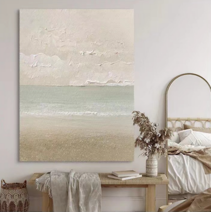 Abstract Cloud and Sea Landscape Painting Wabi Sabi Mural Minimalist Canvas Art Living Room Painting