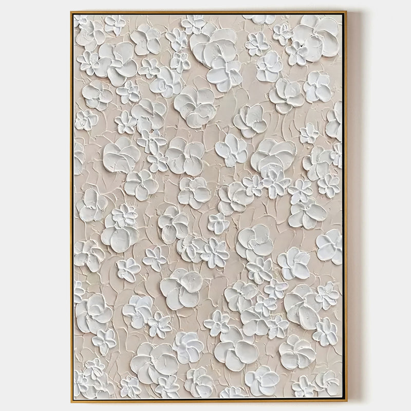 White Flower 3D Plaster Art 3D Flower Textured Acrylic Painting White Flower Plaster Wall Art