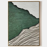 White and Green 3D Minimalist Abstract Painting Plaster Artwork on Canvas 3d Textured Wall Art
