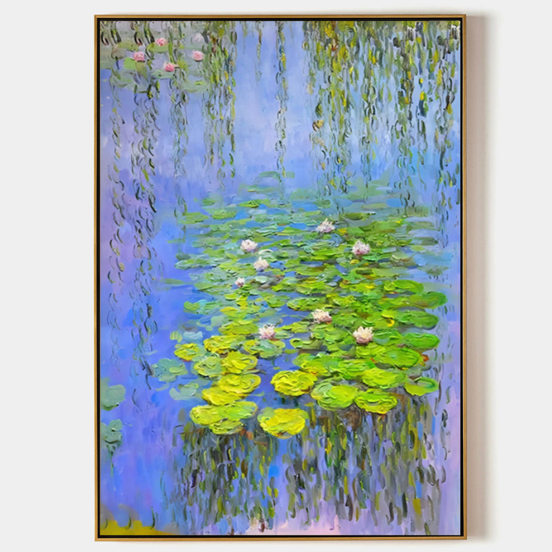 Monet Water Lily Impressionism 3D Water Lily Texture Acrylic Canvas Painting Hallway decor Painting