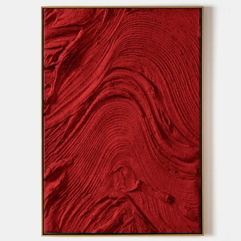 Red 3D Abstract Art Heavy Textured Acrylic Painting 3D Plaster Wall Art 3D Minimalist Canvas Art