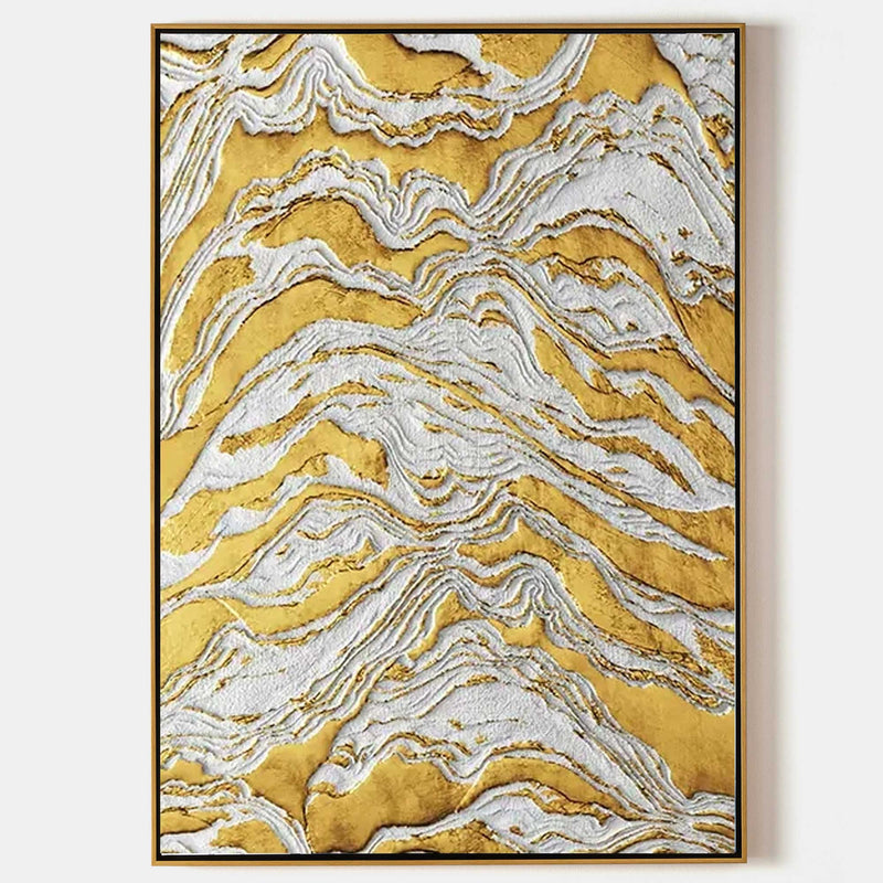 Gold and White Abstract Oil Painting Gold 3D Textured Acrylic Canvas Art Luxury House Decoration Painting