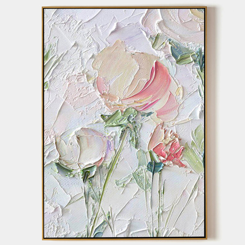 White Flower 3D Textured Acrylic Painting White Flower Plaster Art Contemporary Flower Wall Art