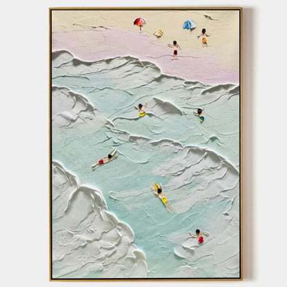 Sea Swim Canvas Painting Sea Swim Texture Wall Art 3D Plaster Art Sea Landscape Art swimming painting