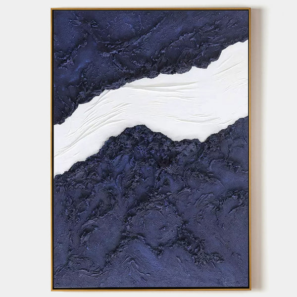 Large Blue 3D Sea Texture Painting on Canvas Textured Wall Art Plaster Wall Art Mixed Media Art
