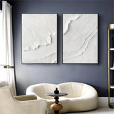 Large White 3D Abstract Painting Plaster Wall Art 3D Textured Wall Painting Minimalist Art Set of 2