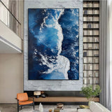 3D Blue Sea Painting On Canvas Textured Wall Art Plaster Wall Art Acrylic Painting Wall Decor Ideas