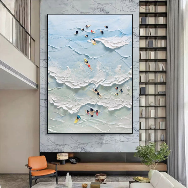 The Beach Joys Ocean Art Hand Painted Extra Large Heavy Textured Acrylic painting Plaster Wall Art