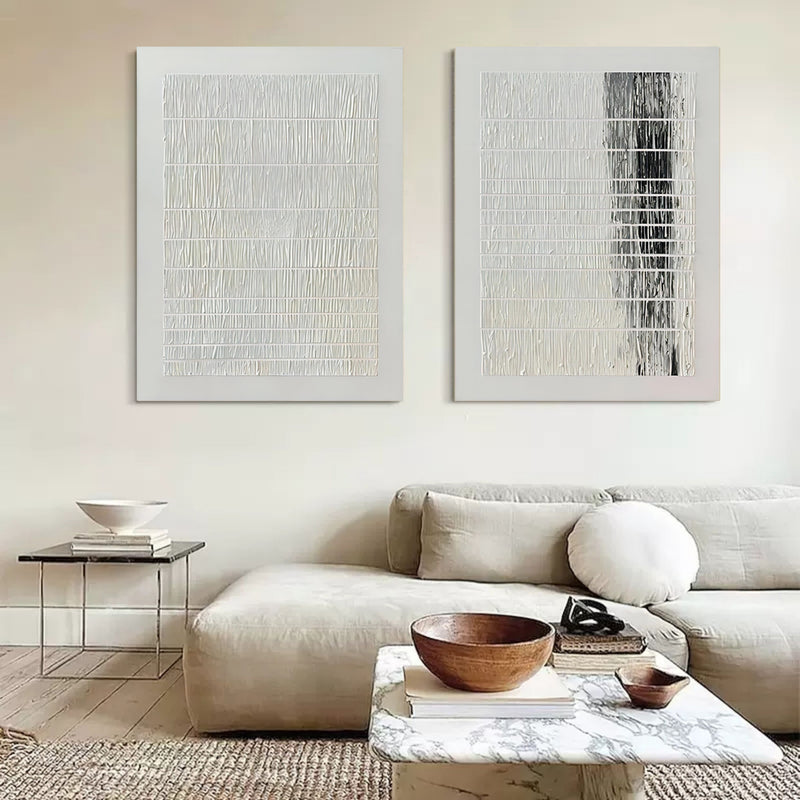 Large white 3d abstract painting set of 2 3d plaster art on canvas set of 2 wabi sabi wall painting set of 2 texture art