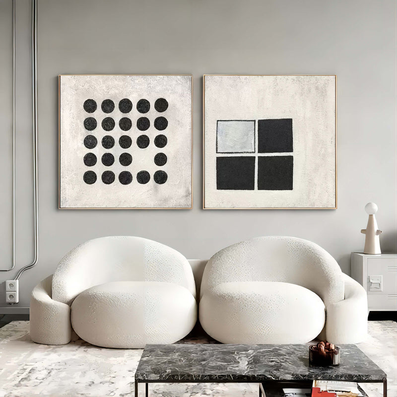 Wabi-Sabi Painting Set of 2 Black and White 3D Minimalist Art Set of 2 on Canvas Textured Acrylic Abstract Painting