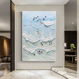 The Beach Joys Ocean Art Hand Painted Extra Large Heavy Textured Acrylic painting Plaster Wall Art