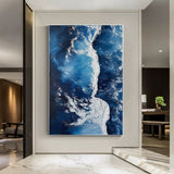 3D Blue Sea Painting On Canvas Textured Wall Art Plaster Wall Art Acrylic Painting Wall Decor Ideas