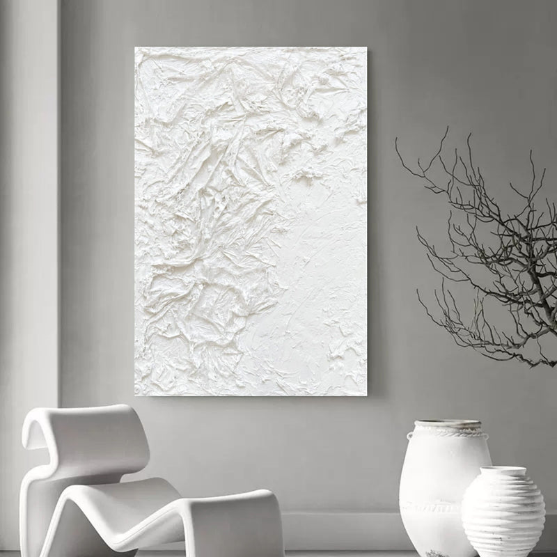 Large White 3D Abstract Art Textured Wall Art Plaster Wall Art Minimalist Art Acrylic Painting for sale