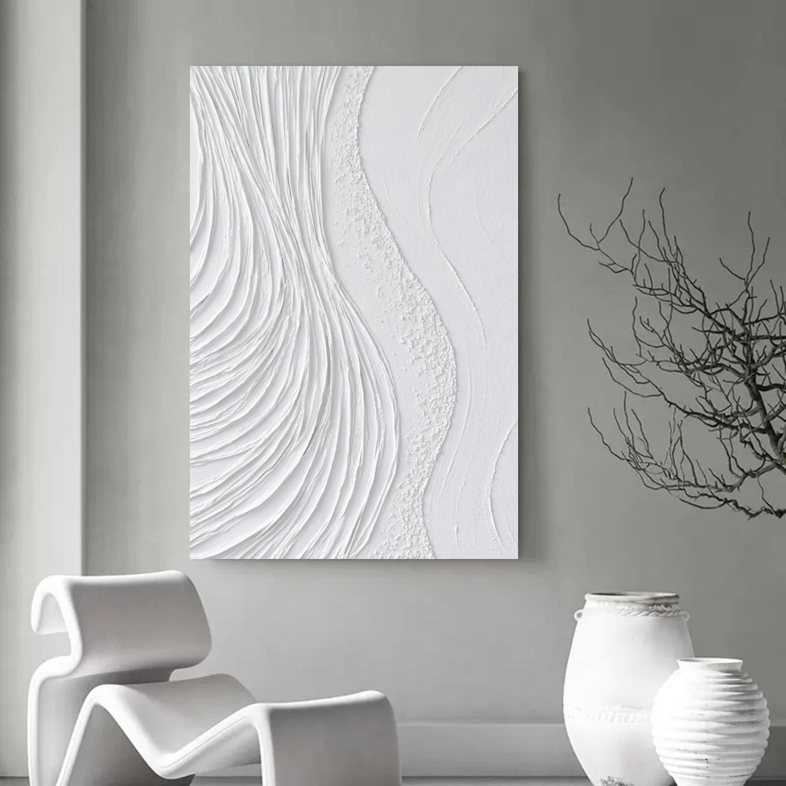 Large White 3D Abstract Art Textured Wall Art Plaster Wall Art Minimalist Art Wall Decor Painting