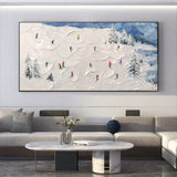 Original Ski Sport Painting on Canvas Custom Painting Plaster Wall Art Personalized Gift Skier on Snowy Mountain Art White Snow Skiing Art