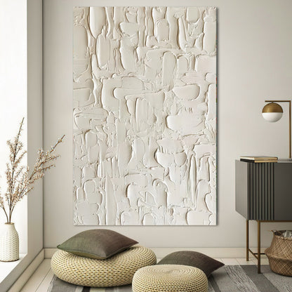 Large Beige 3D Abstract Painting Textured Wall Art Plaster Wall Art Knife Acrylic Canvas Painting
