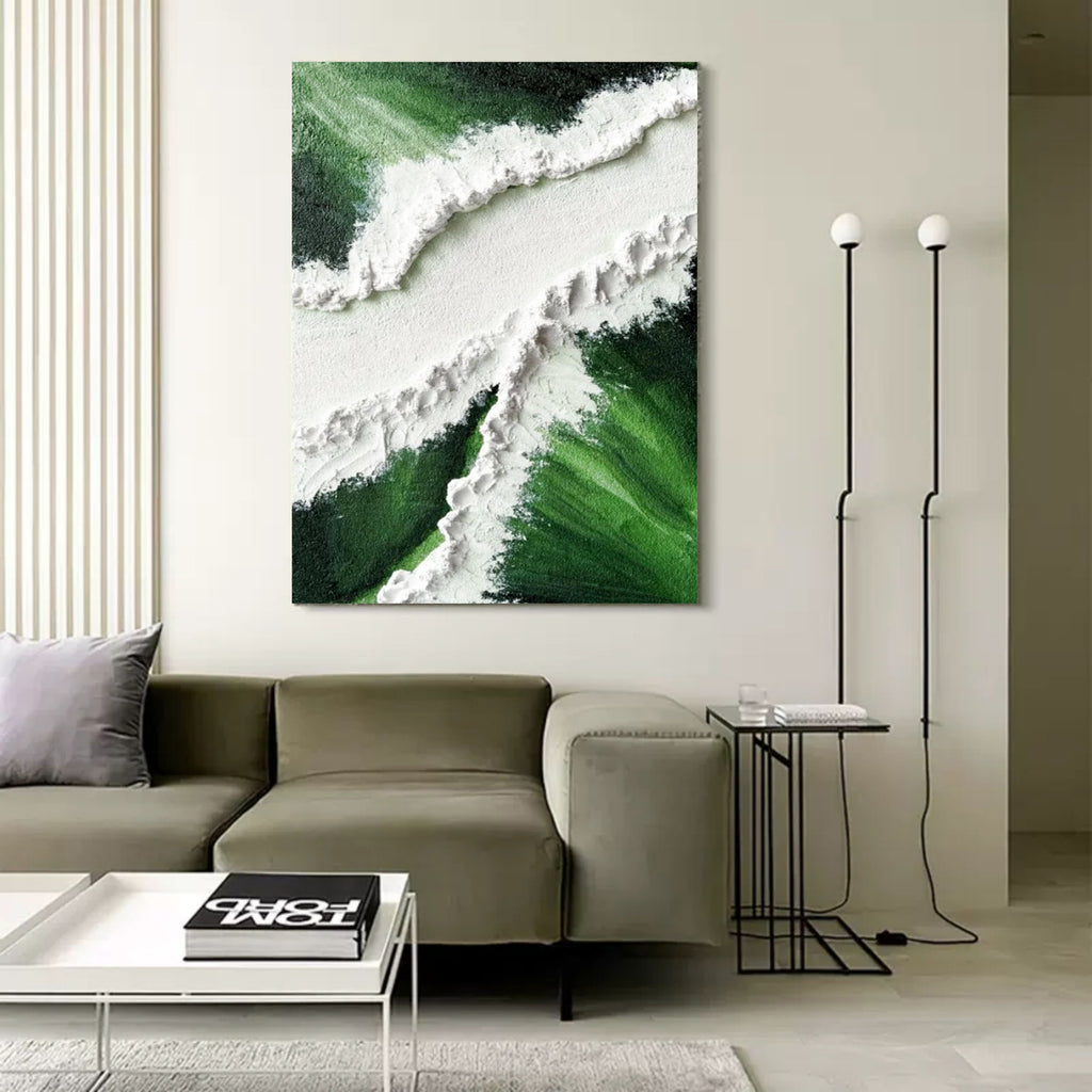 Large Green 3D Abstract Art Plaster Wall Art On Canvas Textured Wall