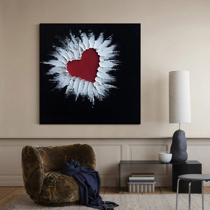 Red Heart Texture Painting Plaste Art LOVE bedroom wall art canvas 