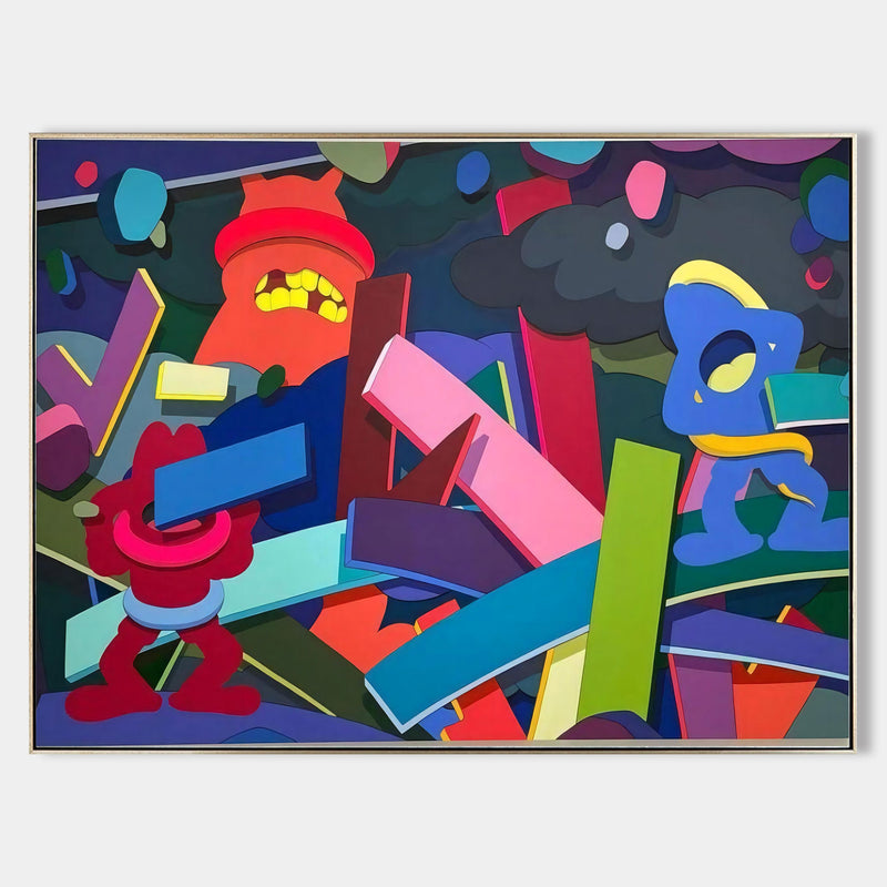 Large colorful pop paintings Large pop wall art Large Kaws artwork Kaws cartoon paintings