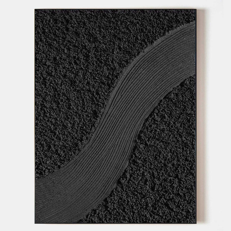Large Black 3D Minimalist Abstract Art Black 3D Textured Wall Art Black Abstract Canvas Art 3D Plaster Art