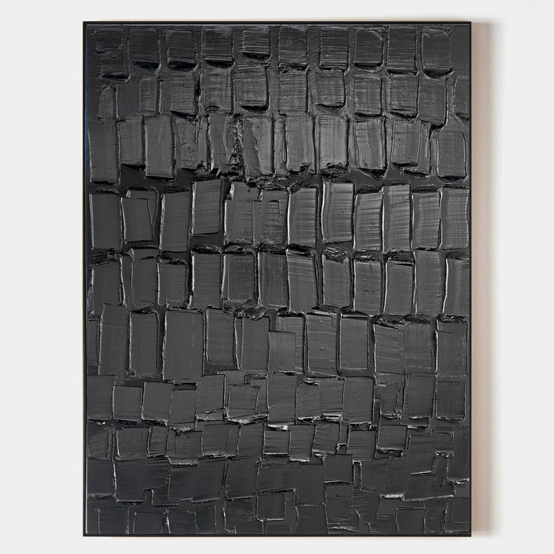 Large Black 3D Abstract Art Textured Wall Art Plaster Wall Art Minimalist Art Wall Decor Paintings