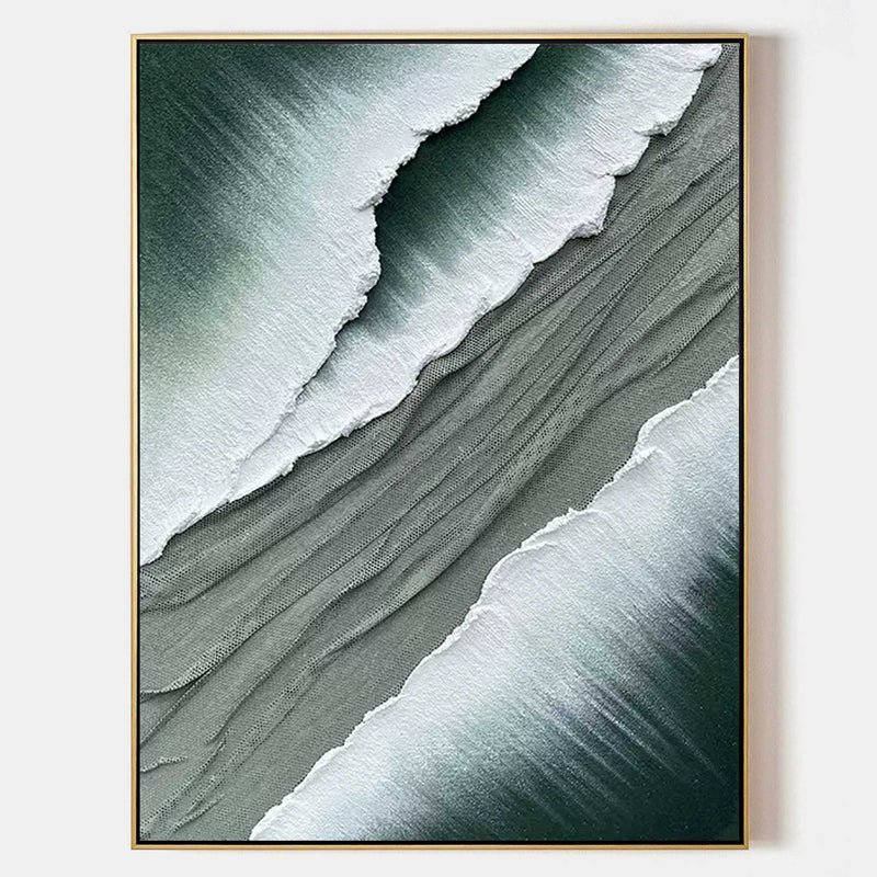 Large 3D Plaster Abstract Art White and Green 3D Abstract Painting White and Green Textured Wall Art