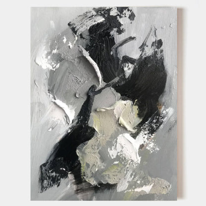 Large Gray 3D Abstract Art Plaster Wall Art WabiSabi Wall Art textured Acrylic Painting On Canvas 