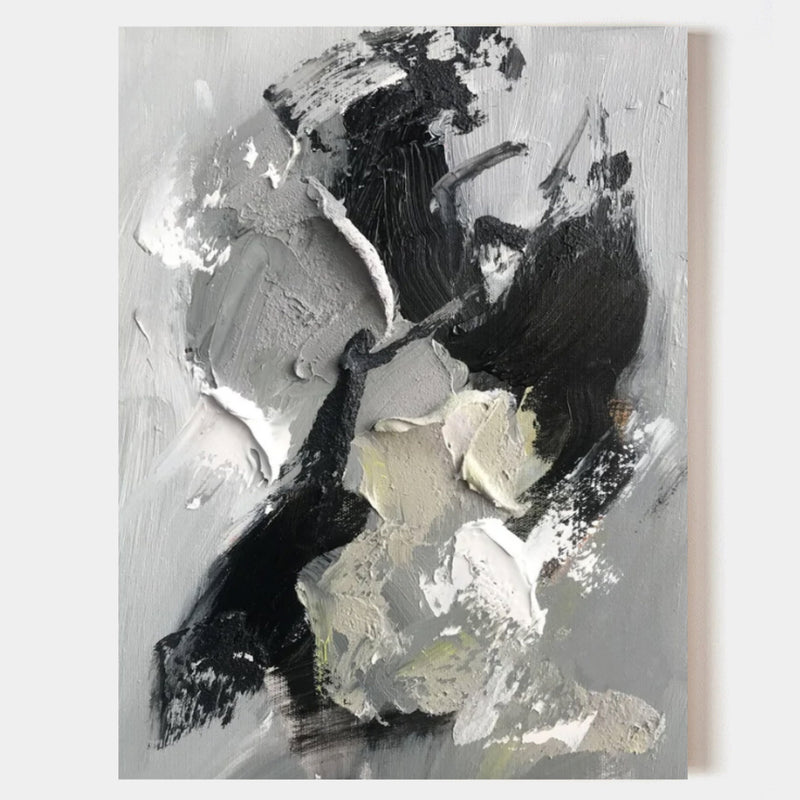 Large Gray 3D Abstract Art Plaster Wall Art WabiSabi Wall Art textured Acrylic Painting On Canvas 