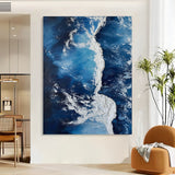 3D Blue Sea Painting On Canvas Textured Wall Art Plaster Wall Art Acrylic Painting Wall Decor Ideas