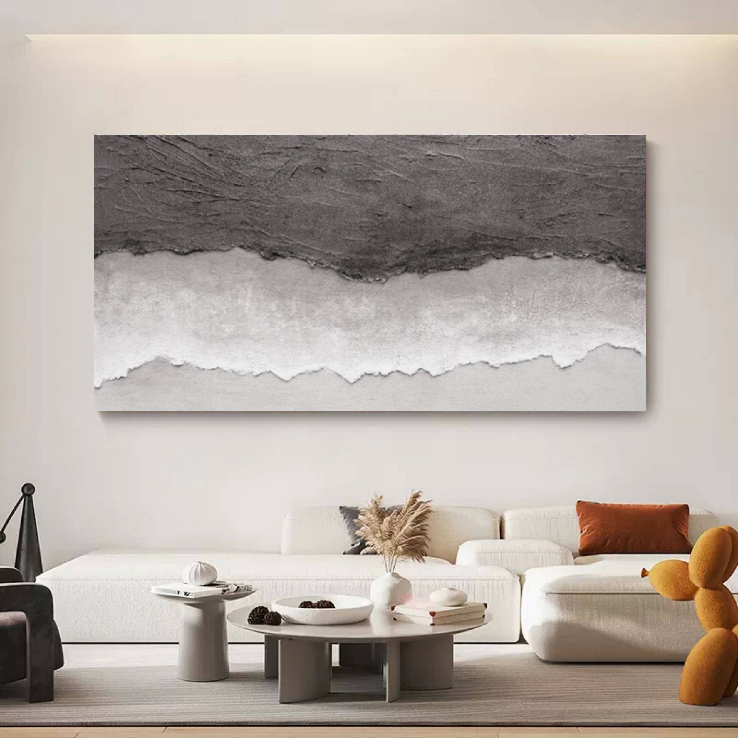 Oversized Horizontal Gray 3D Abstract Canvas Art WabiSabi Wall Art Textured Wall decoration Painting