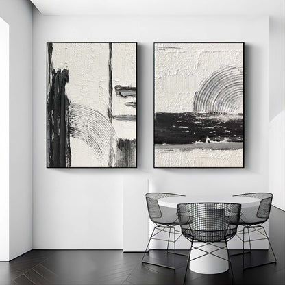 Black and White Abstract Canvas Art Set of 2 Black and White Oil Painting Textured Wall Art Set of 2 Modern Abstract Art