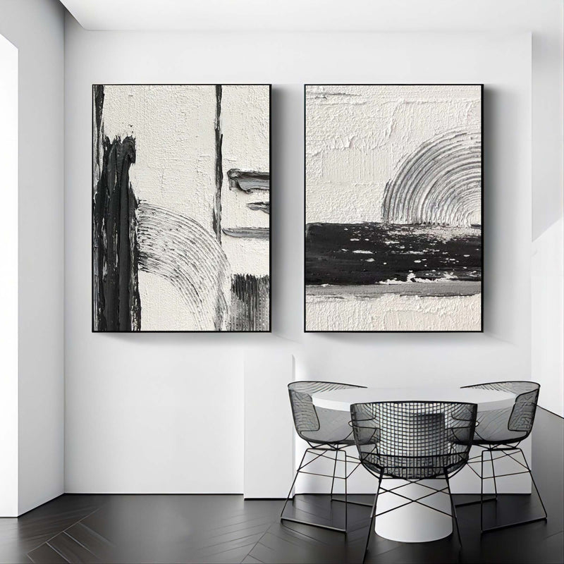 Black and White Abstract Canvas Art Set of 2 Black and White Oil Painting Textured Wall Art Set of 2 Modern Abstract Art