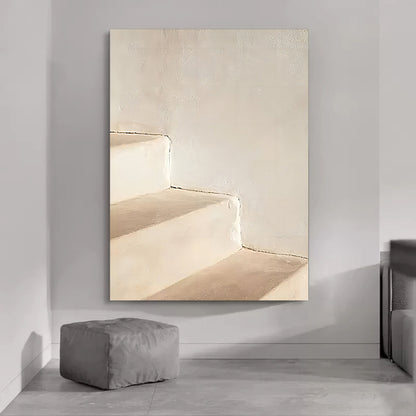 Large beige 3D Abstract Art Wabi-Sabi Wall Art Beige Minimalist Canvas Art Textured Wall Paintings
