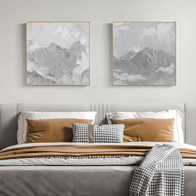 Gray minimal art on canvas Wabisabi wall decor 3D Textured wall art Gray abstract painting set of 2