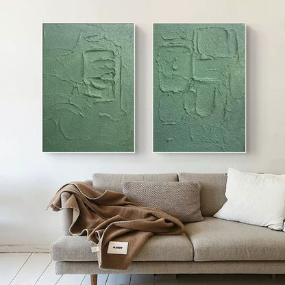 Large Green 3D Abstract Art Set of 2 Plaster Wall Art on Canvas Set of 2 Textured Wall Art Set of 2