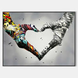 Hand Gesture Heart Graffiti Art Canvas Painting Love Heart Hands Handmade Wall Art Love Heart Street Art for Living Room Home Decor