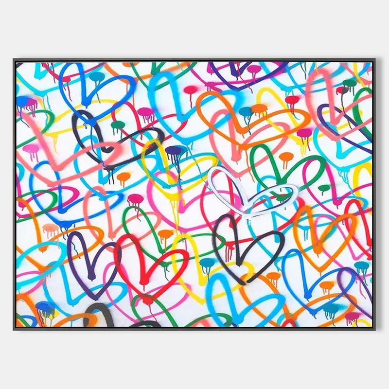 Love Hearts Graffiti - Canvas Wall Art Framed Colorful love painting