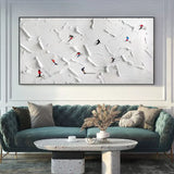 Plaster Wall Art Original Ski Sport Painting on Canvas Custom Painting Texture Wall Art Skier on Snowy Mountain Art White Snow Skiing Art