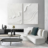 Large White 3D Abstract Painting Plaster Wall Art 3D Textured Wall Painting Minimalist Art Set of 2